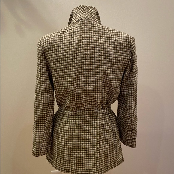 Jordan & Cole Womens Blazer w Ties to Cinch Waist / White, Green Tan Check / M - Picture 6 of 15